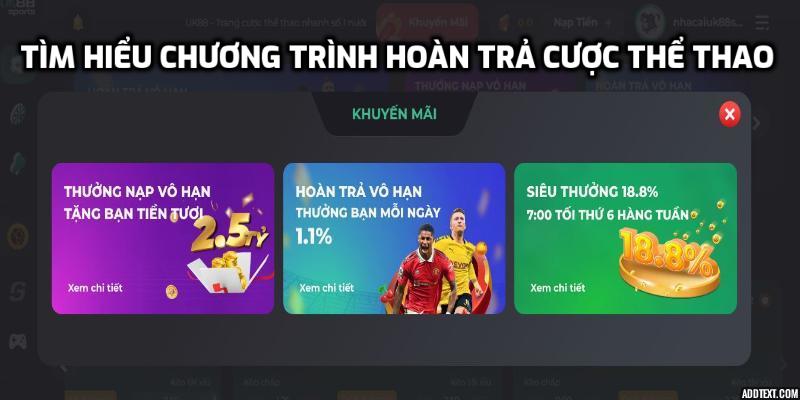 Tìm hiểu chương trình hoàn trả cược thể thao tại bet88